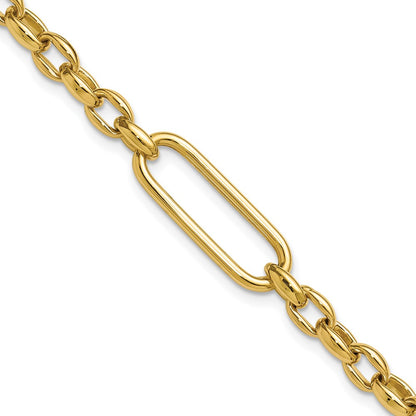 14K Yellow Gold Polished Fancy Elongated Oval Link Bracelet