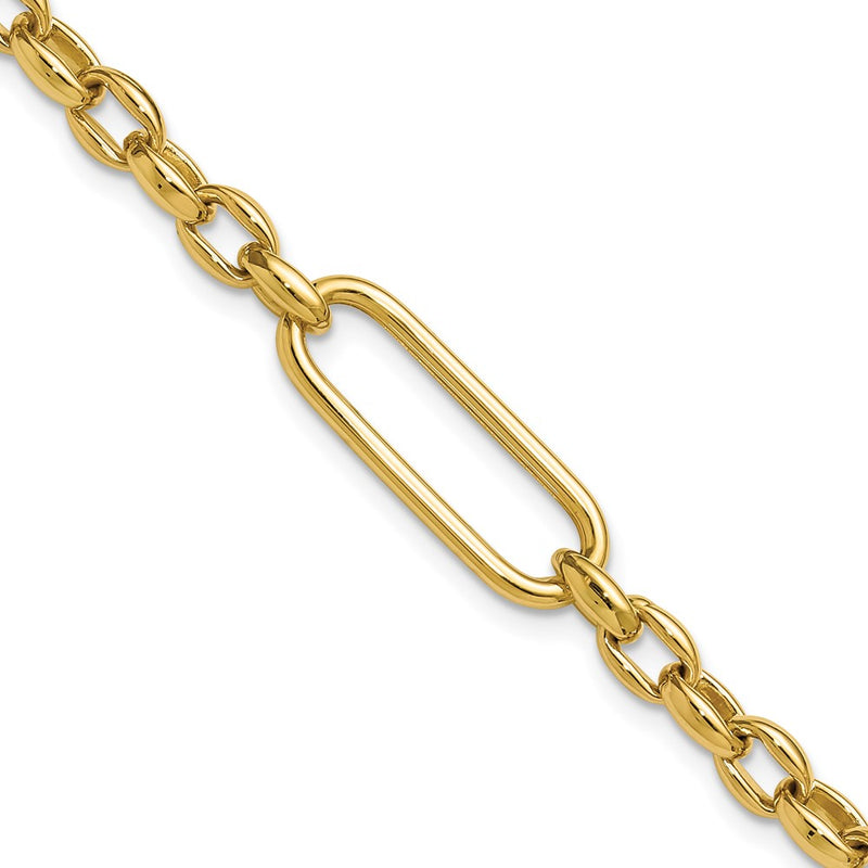 14K Yellow Gold Polished Fancy Elongated Oval Link Bracelet