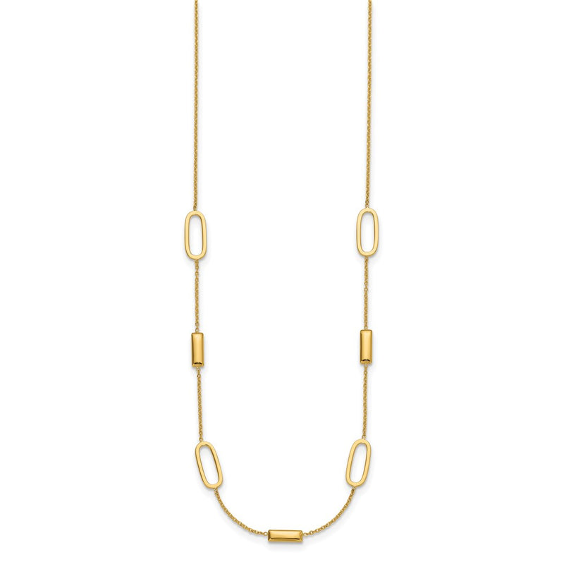 14K Yellow Gold Polished Elongated Oval And Bar 2In Ext. Necklace