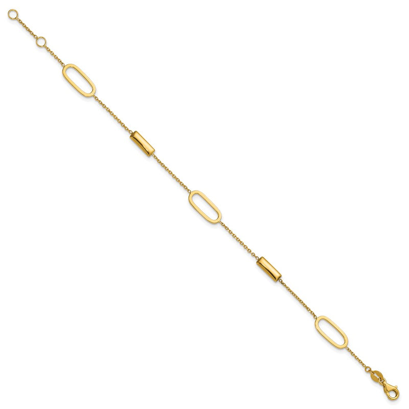 14K Yellow Gold Polished Elongated Oval And Bar W/.5In Ext. Bracelet