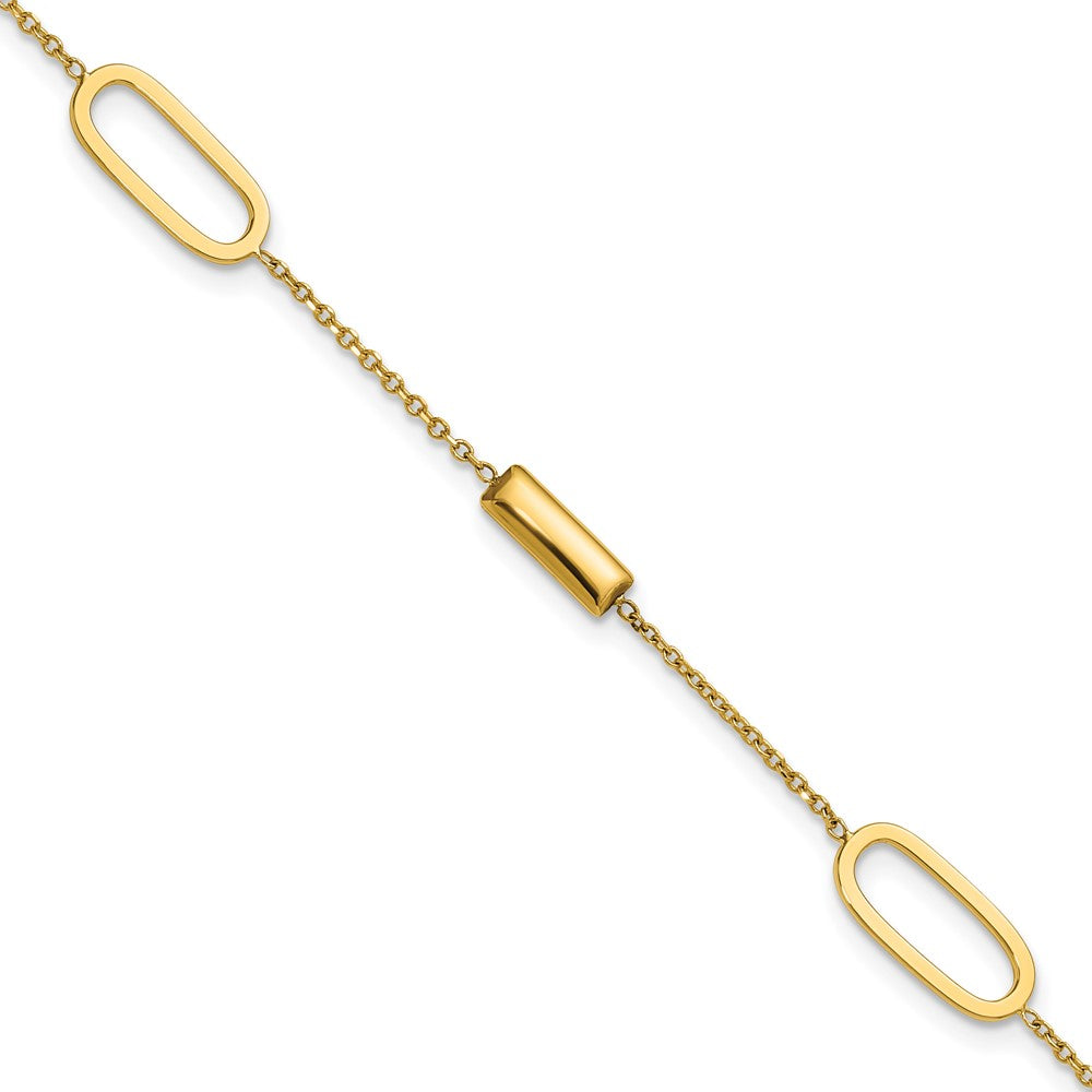 14K Yellow Gold Polished Elongated Oval And Bar W/.5In Ext. Bracelet