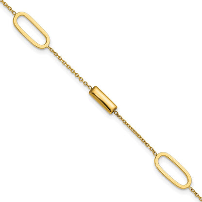 14K Yellow Gold Polished Elongated Oval And Bar W/.5In Ext. Bracelet