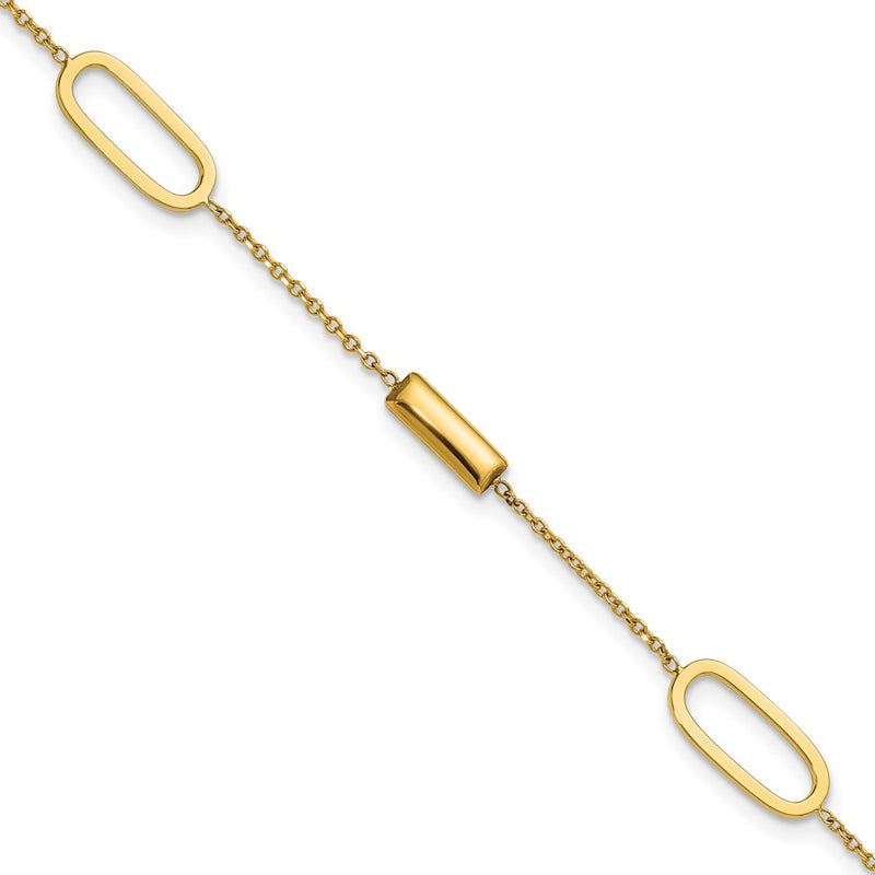 14K Yellow Gold Polished Elongated Oval And Bar W/.5In Ext. Bracelet