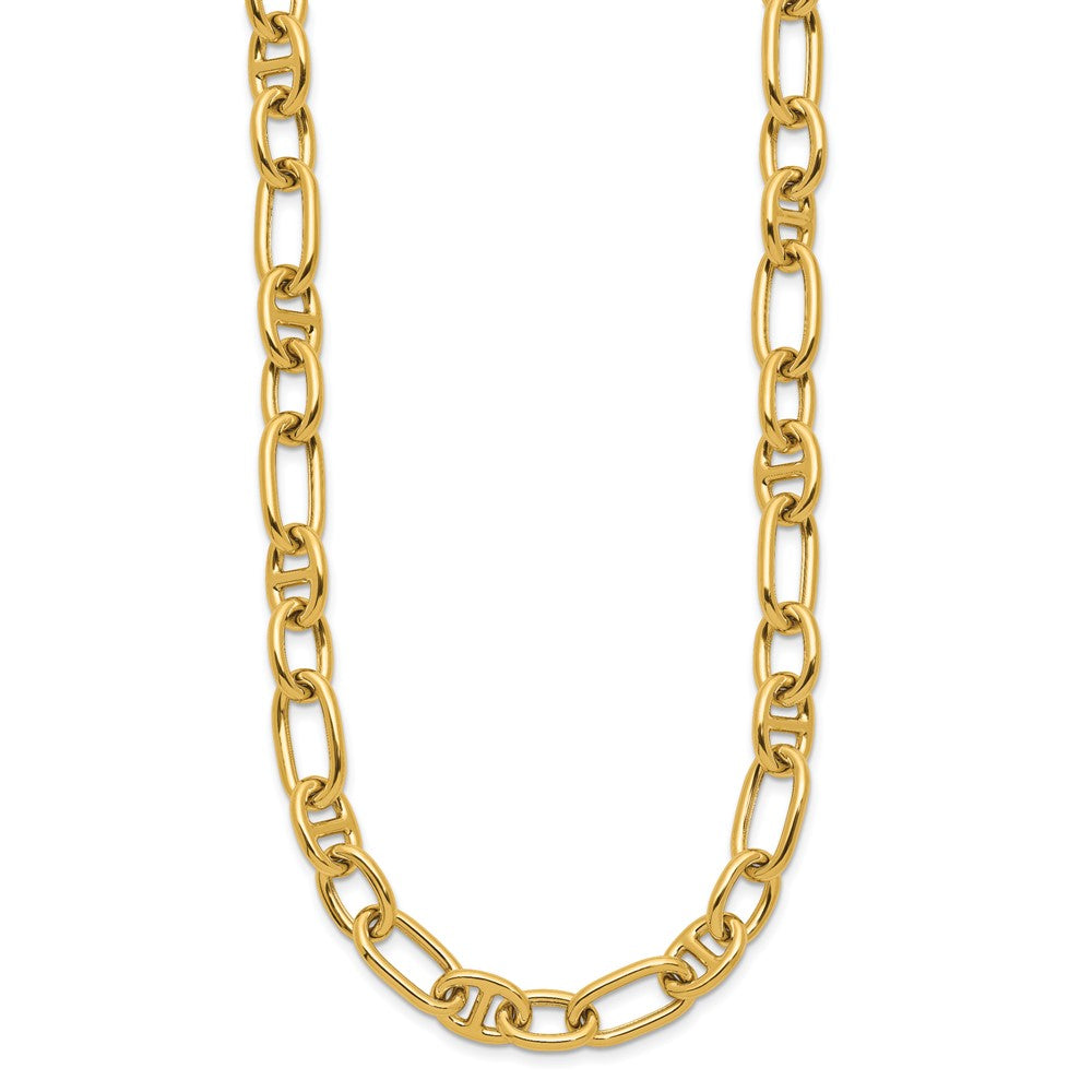 14K Yellow Gold Polished Mixed Oval And Anchor Link Chain Necklace