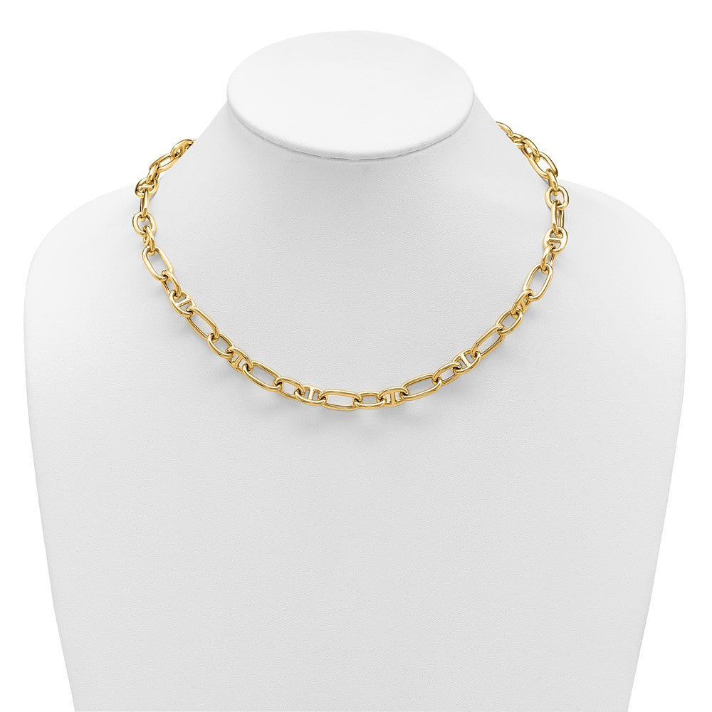 14K Yellow Gold Polished Mixed Oval And Anchor Link Chain Necklace