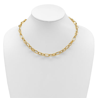 14K Yellow Gold Polished Mixed Oval And Anchor Link Chain Necklace