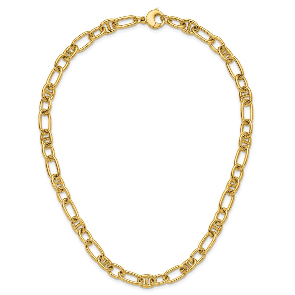 14K Yellow Gold Polished Mixed Oval And Anchor Link Chain Necklace