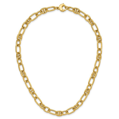 14K Yellow Gold Polished Mixed Oval And Anchor Link Chain Necklace