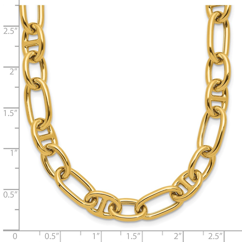14K Yellow Gold Polished Mixed Oval And Anchor Link Chain Necklace