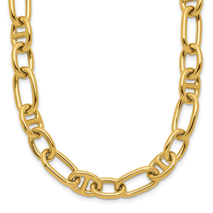 14K Yellow Gold Polished Mixed Oval And Anchor Link Chain Necklace