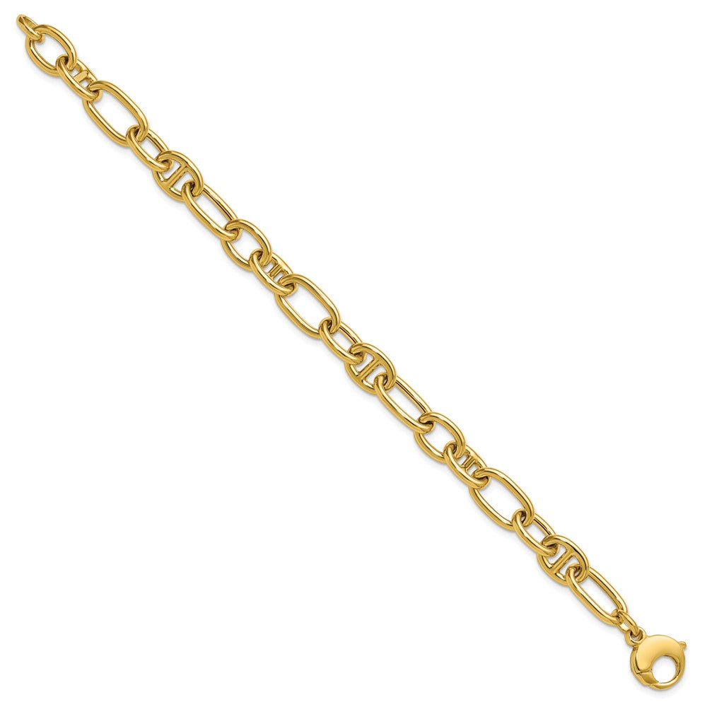 14K Yellow Gold Polished Mixed Oval And Anchor Link Chain Bracelet