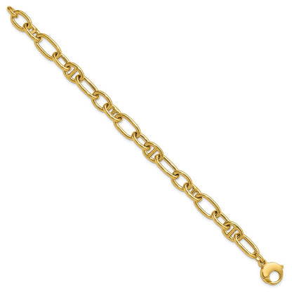 14K Yellow Gold Polished Mixed Oval And Anchor Link Chain Bracelet
