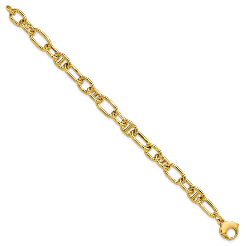 14K Yellow Gold Polished Mixed Oval And Anchor Link Chain Bracelet