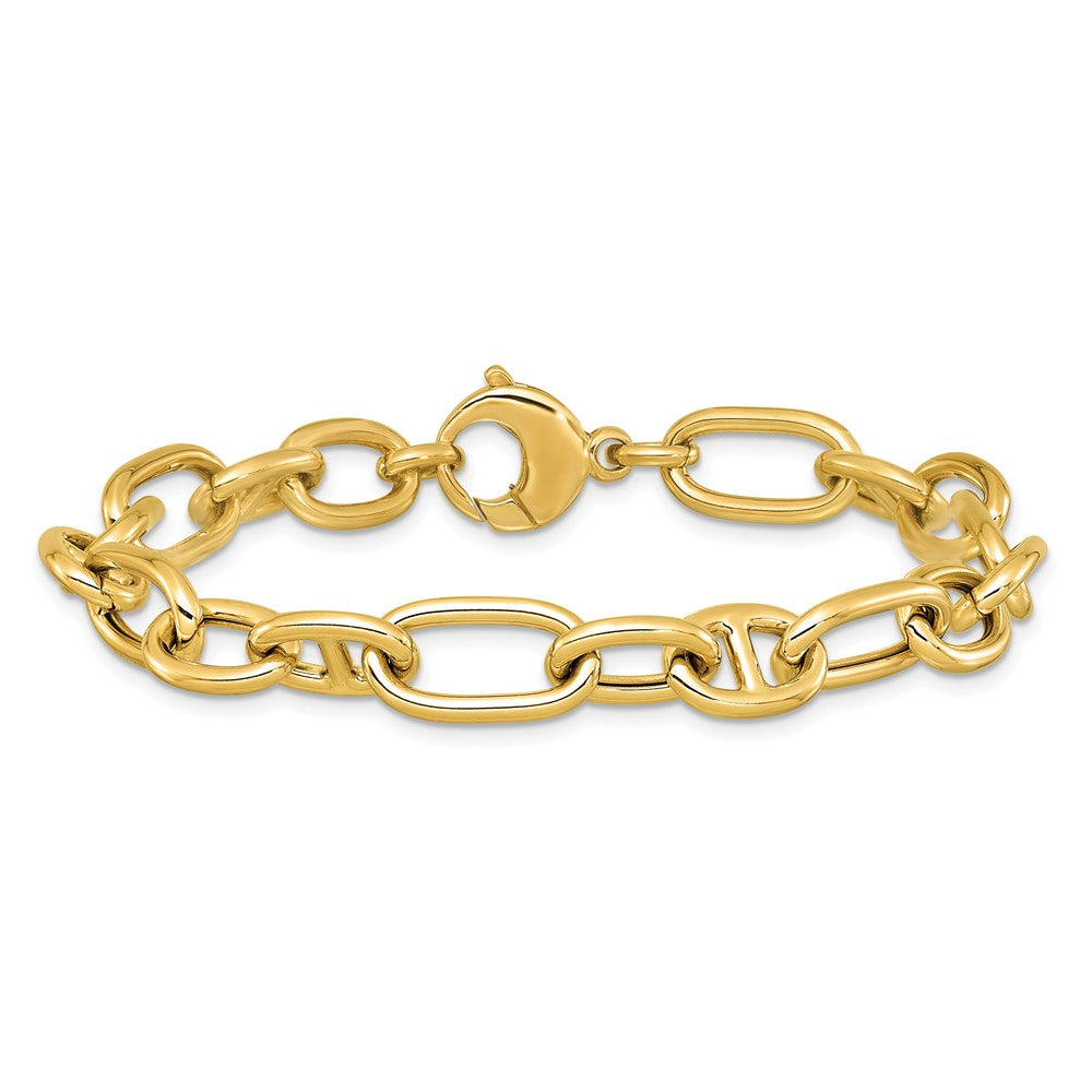 14K Yellow Gold Polished Mixed Oval And Anchor Link Chain Bracelet