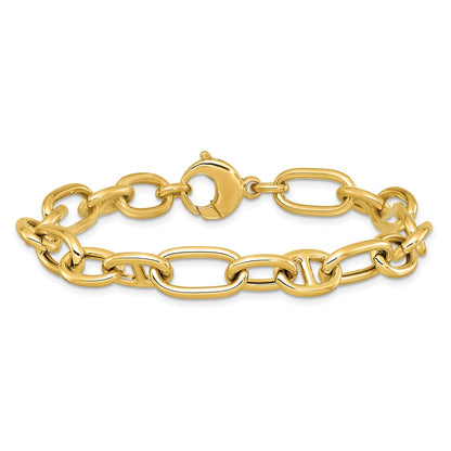 14K Yellow Gold Polished Mixed Oval And Anchor Link Chain Bracelet