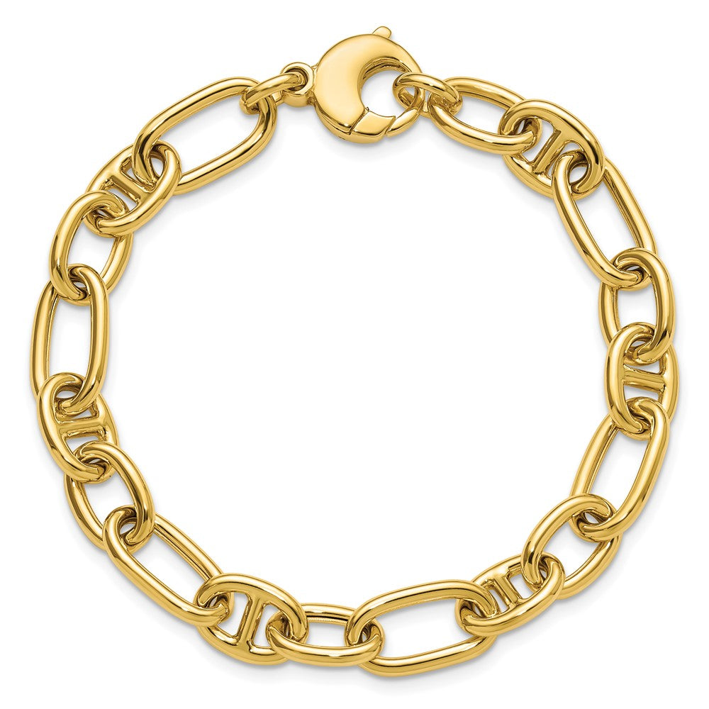 14K Yellow Gold Polished Mixed Oval And Anchor Link Chain Bracelet