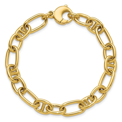 14K Yellow Gold Polished Mixed Oval And Anchor Link Chain Bracelet