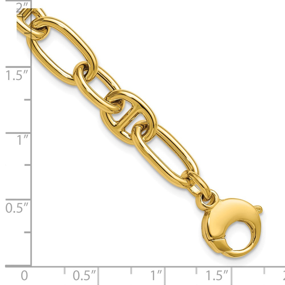 14K Yellow Gold Polished Mixed Oval And Anchor Link Chain Bracelet