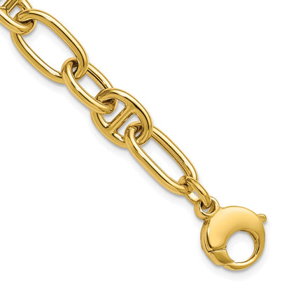14K Yellow Gold Polished Mixed Oval And Anchor Link Chain Bracelet