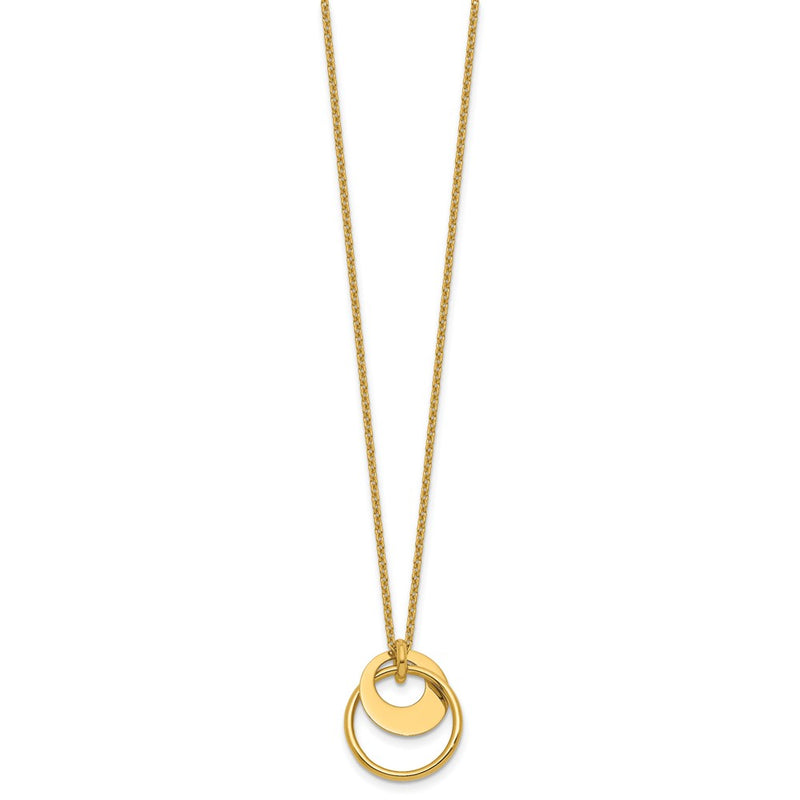 14K Yellow Gold Polished Fancy Double Circle W/ 2In Ext .Necklace