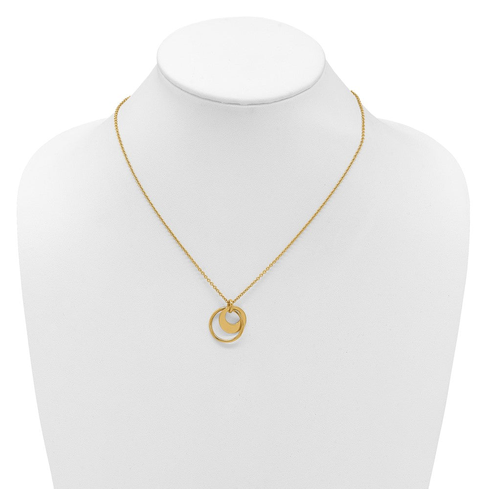 14K Yellow Gold Polished Fancy Double Circle W/ 2In Ext .Necklace