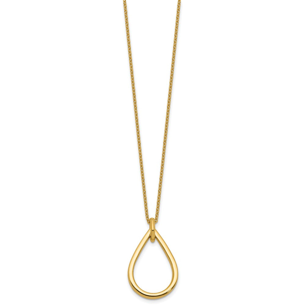 14K Yellow Gold Polished Fancy Open Teardrop W/ 2In Ext. Necklace