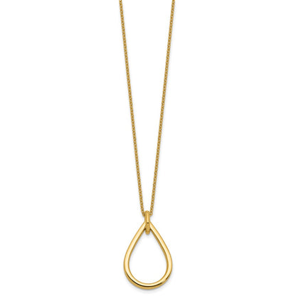 14K Yellow Gold Polished Fancy Open Teardrop W/ 2In Ext. Necklace