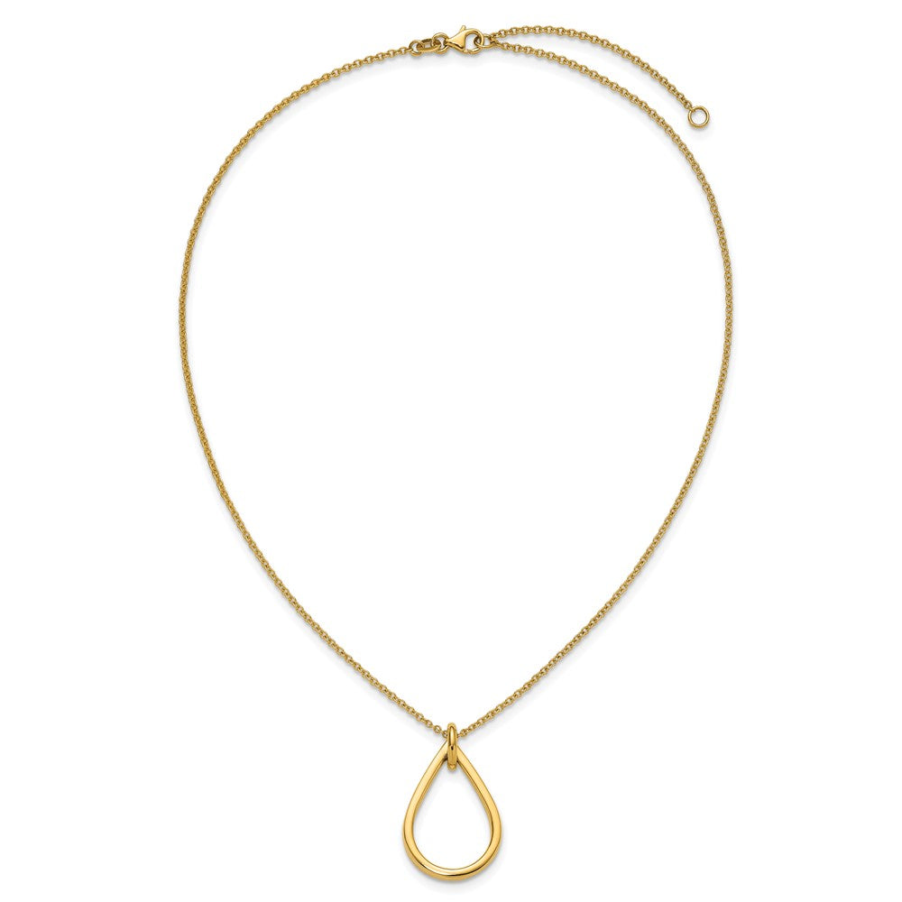 14K Yellow Gold Polished Fancy Open Teardrop W/ 2In Ext. Necklace