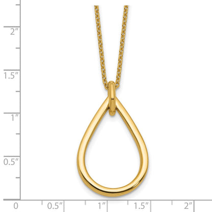 14K Yellow Gold Polished Fancy Open Teardrop W/ 2In Ext. Necklace