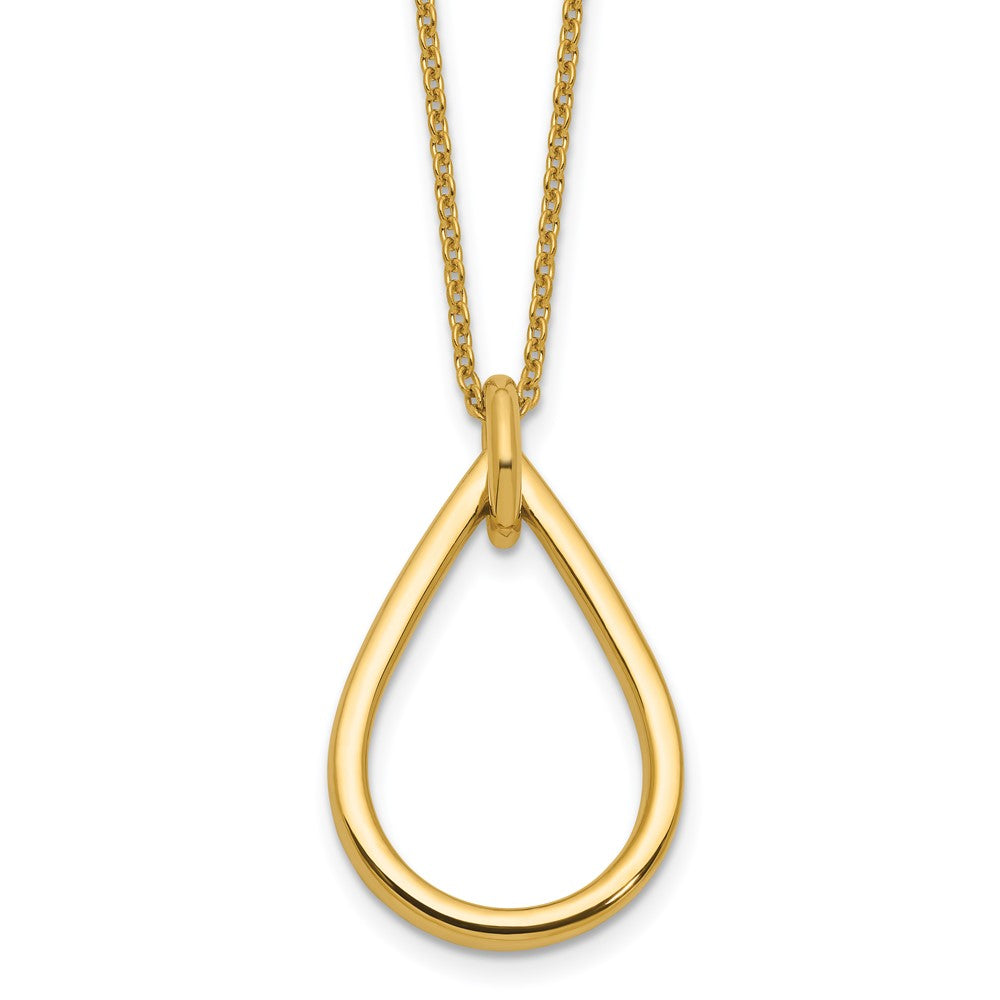 14K Yellow Gold Polished Fancy Open Teardrop W/ 2In Ext. Necklace