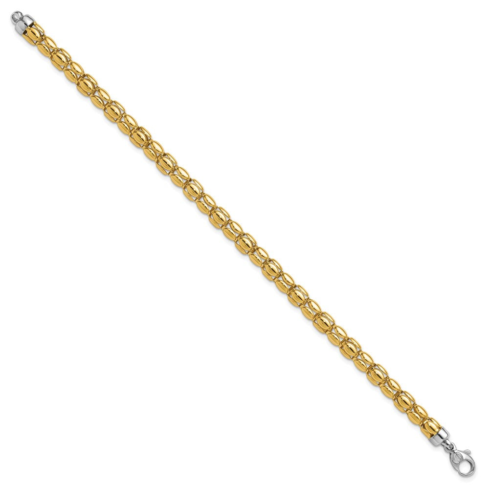 14K Two Tone Polished 5.5mm Popcorn Link Bracelet