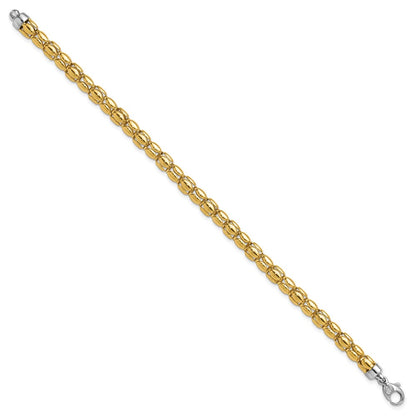 14K Two Tone Polished 5.5mm Popcorn Link Bracelet