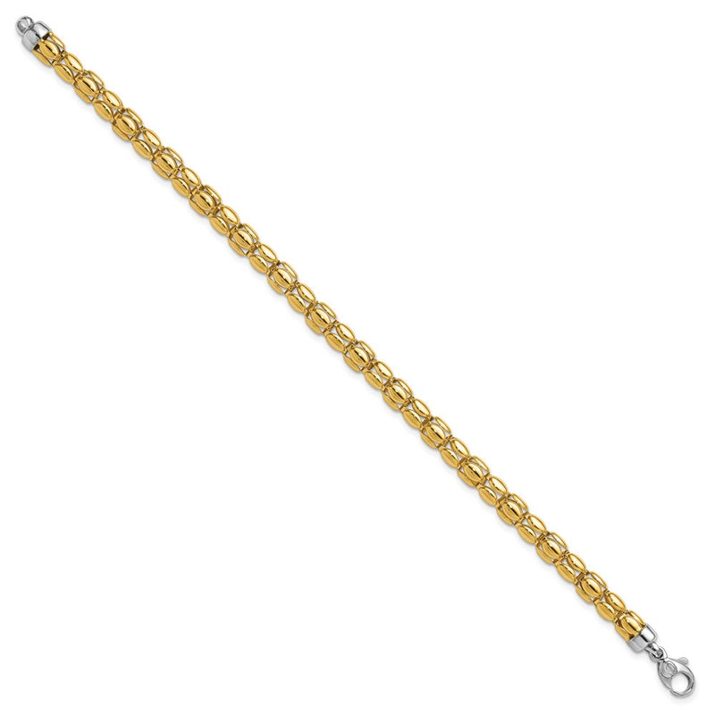 14K Two Tone Polished 5.5mm Popcorn Link Bracelet