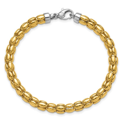14K Two Tone Polished 5.5mm Popcorn Link Bracelet