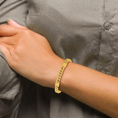 14K Yellow Gold Polished/Grooved Fancy Curb Link Station Men'S Bracelet