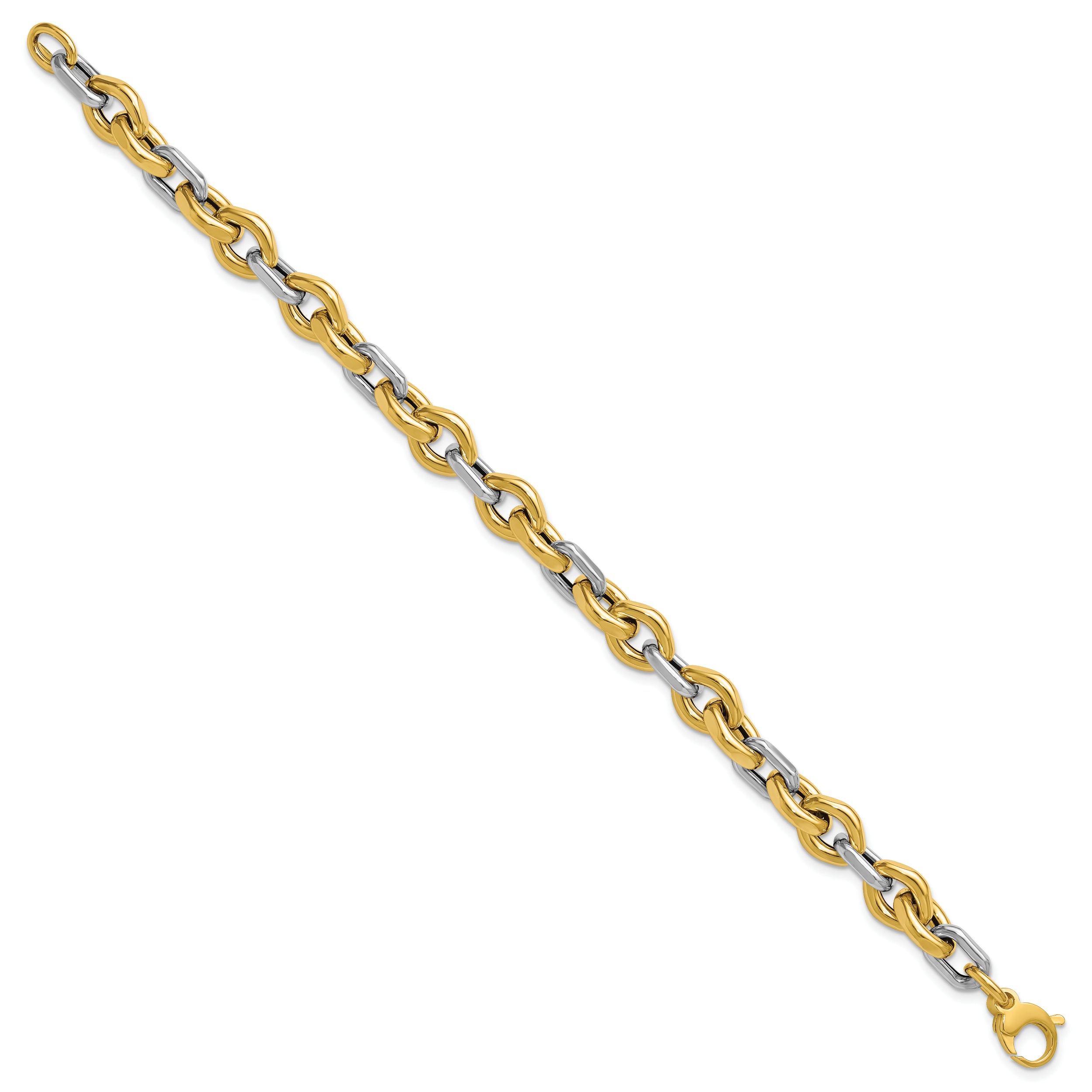 14K Two Tone Polished Fancy Flat Edge Link Bracelet