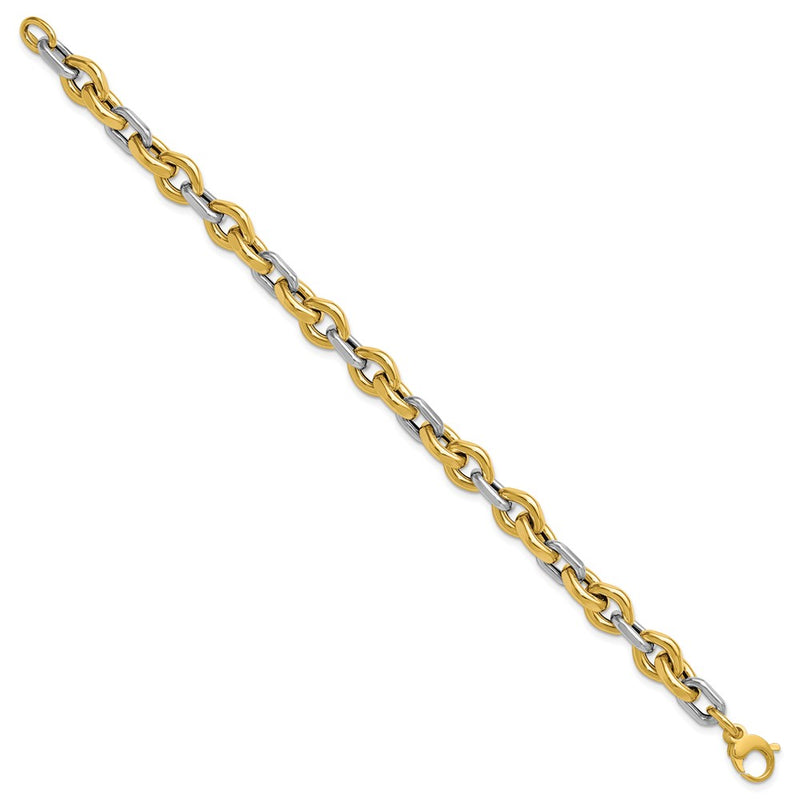 14K Two Tone Polished Fancy Flat Edge Link Bracelet