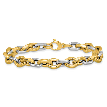 14K Two Tone Polished Fancy Flat Edge Link Bracelet