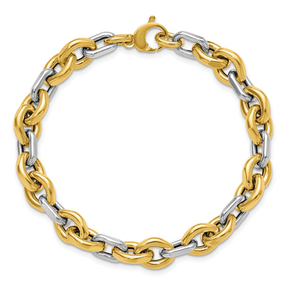 14K Two Tone Polished Fancy Flat Edge Link Bracelet
