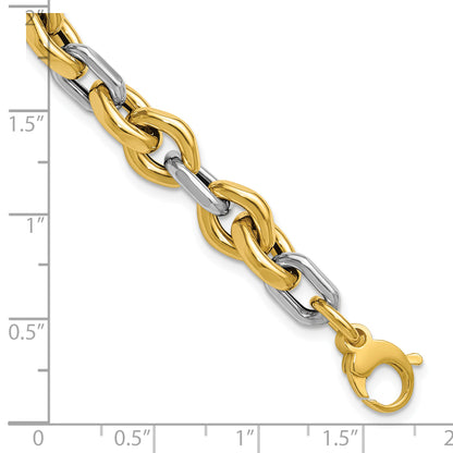 14K Two Tone Polished Fancy Flat Edge Link Bracelet