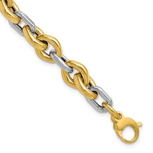 14K Two Tone Polished Fancy Flat Edge Link Bracelet