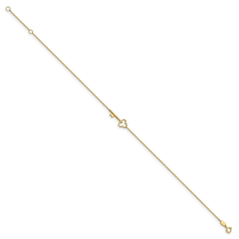 14K Yellow Gold Polished Key W/1In Ext. Anklet