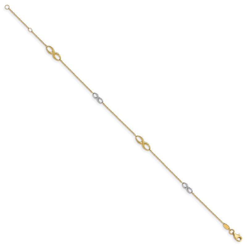 14K Two-Tone Polished W/1In Ext. Anklet