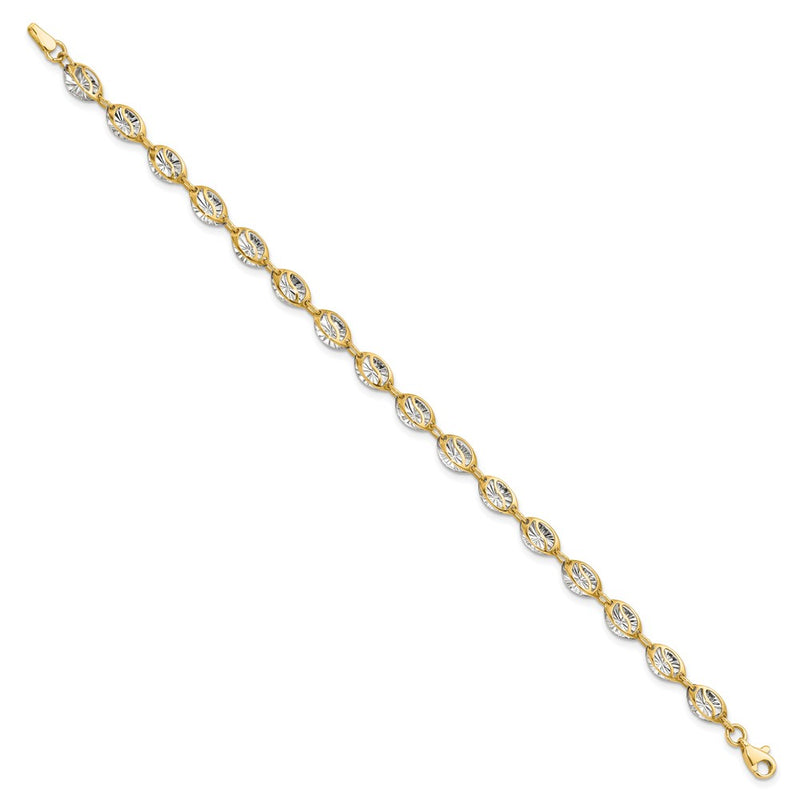 7.5 Inch 14K W/White Rhodium Polished And D/C Bracelet
