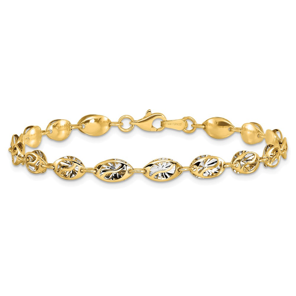 7.5 Inch 14K W/White Rhodium Polished And D/C Bracelet