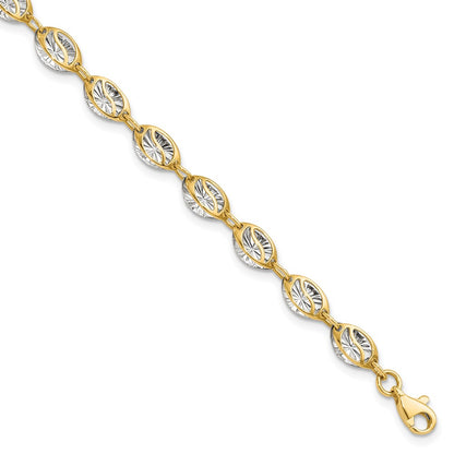 7.5 Inch 14K W/White Rhodium Polished And D/C Bracelet