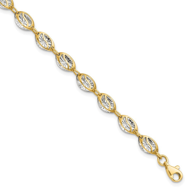 7.5 Inch 14K W/White Rhodium Polished And D/C Bracelet