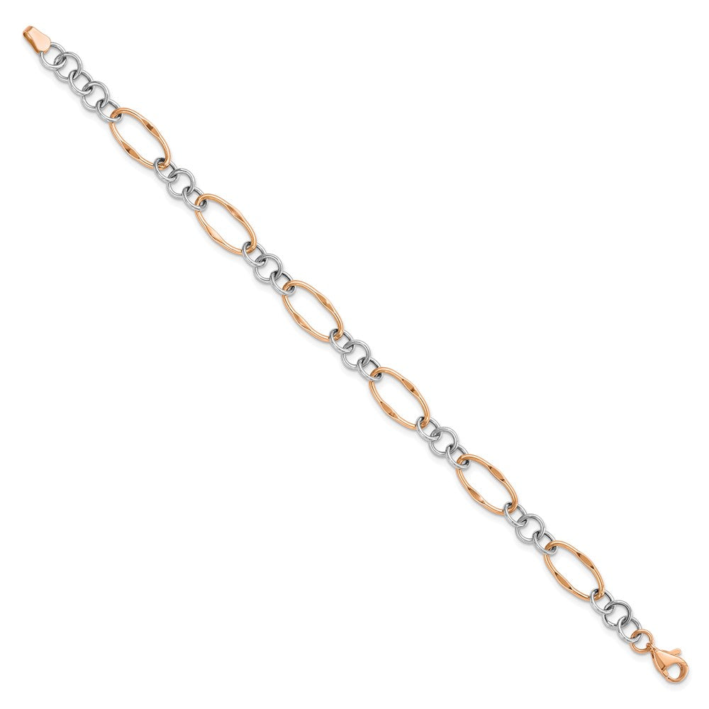 7.5 Inch 14K Two-Tone Rose And White Polished Link Bracelet