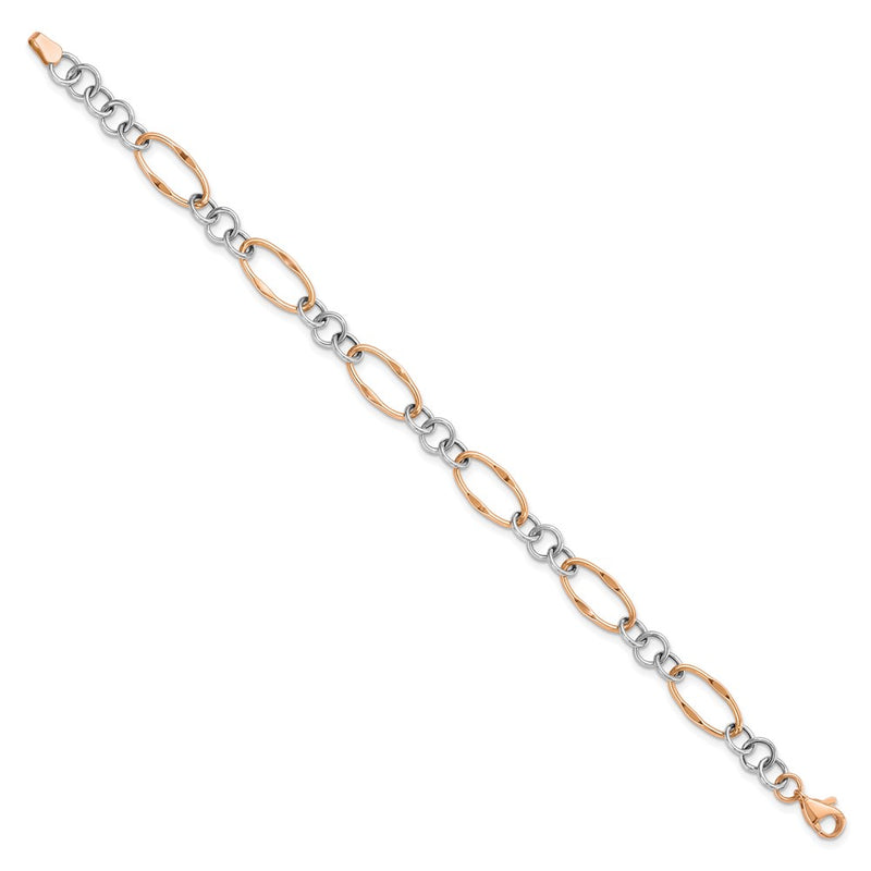 7.5 Inch 14K Two-Tone Rose And White Polished Link Bracelet