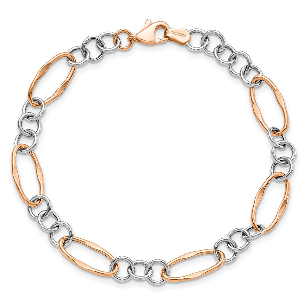 7.5 Inch 14K Two-Tone Rose And White Polished Link Bracelet